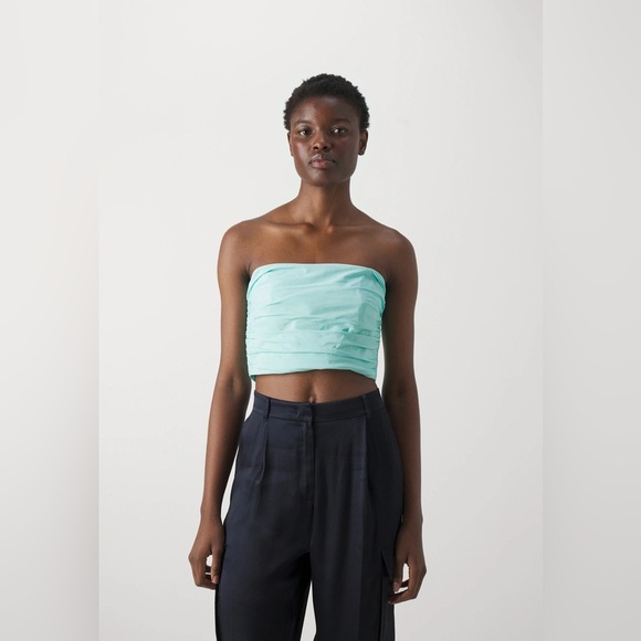 New! Marella Italy Blue Diction1 Strapless Cropped Top 🩵 42 or US Medium NWT! - Picture 8 of 15